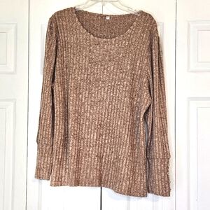 Ribbed Knit Sweater - Brown